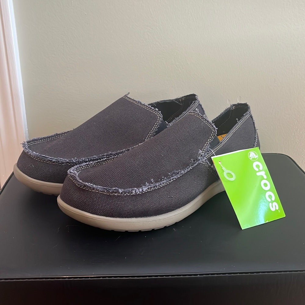 Mens Crocs Shoes Loafers Frayed Blue Canvas